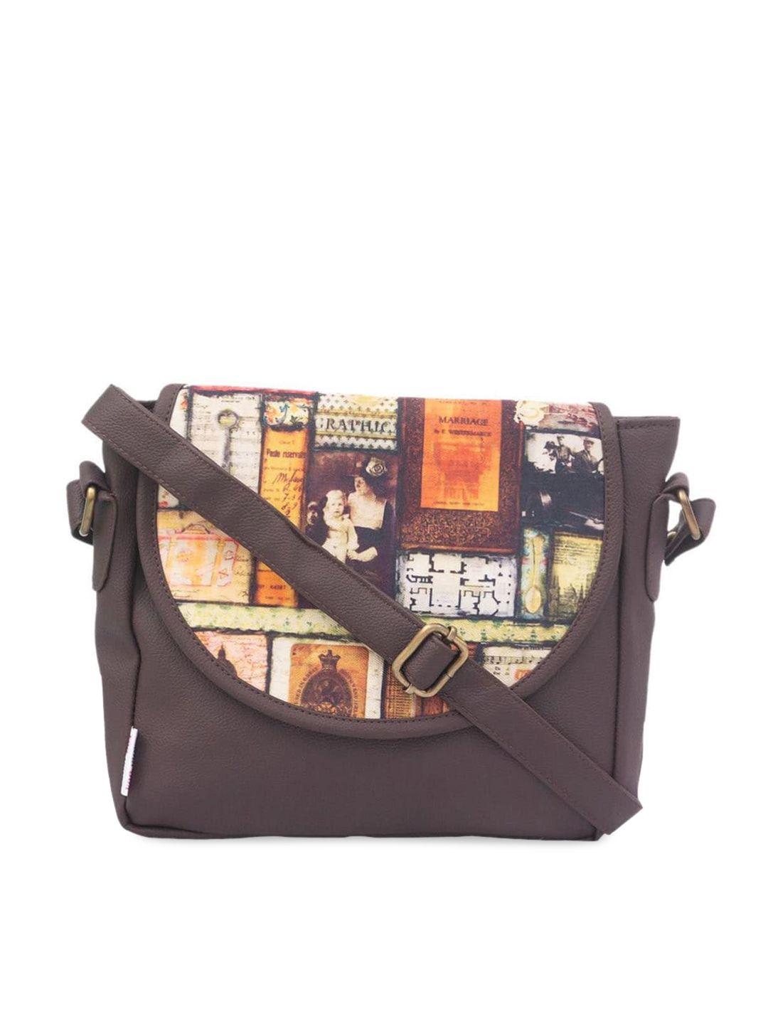 bandbox brown printed pu half moon sling bag