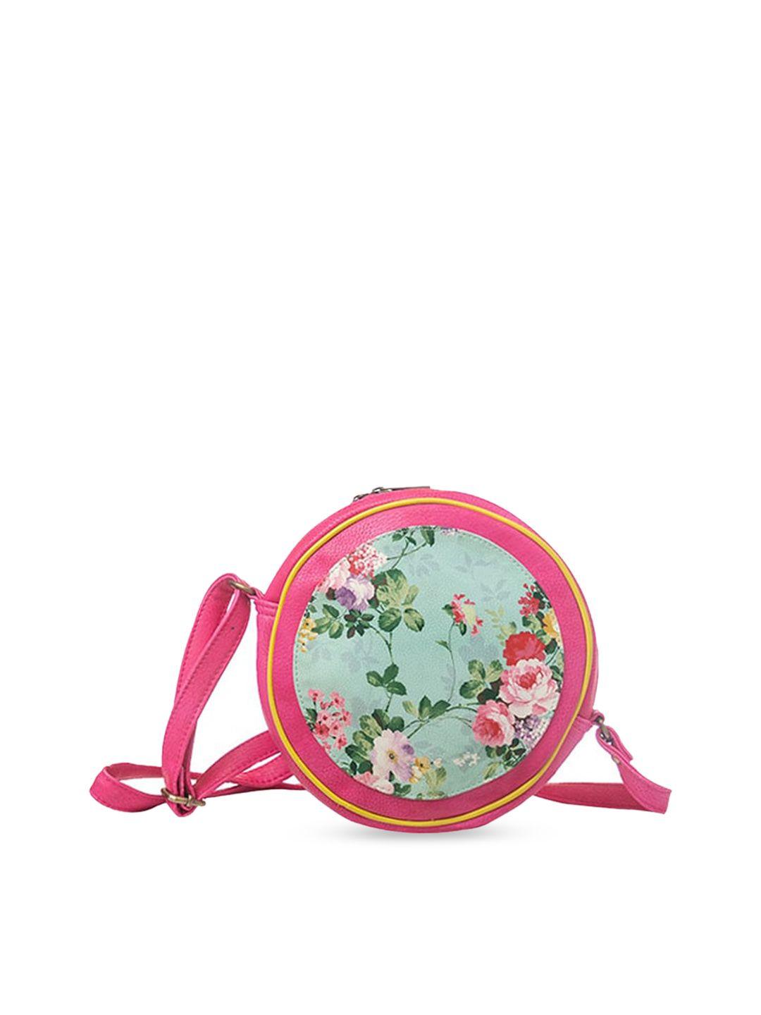 bandbox pink floral printed pu shopper shoulder round sling bag