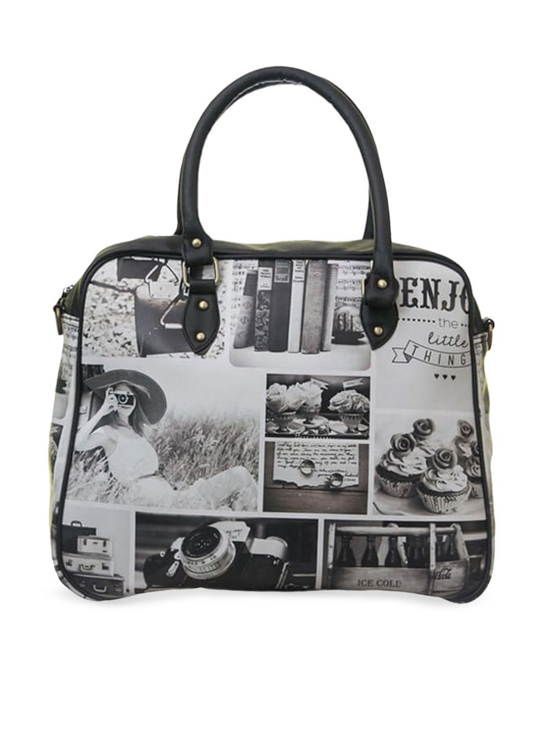 bandbox women black printed pu shopper handheld bag