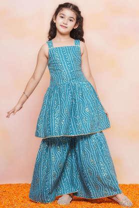 bandhani cotton regular fit girls sharara - blue