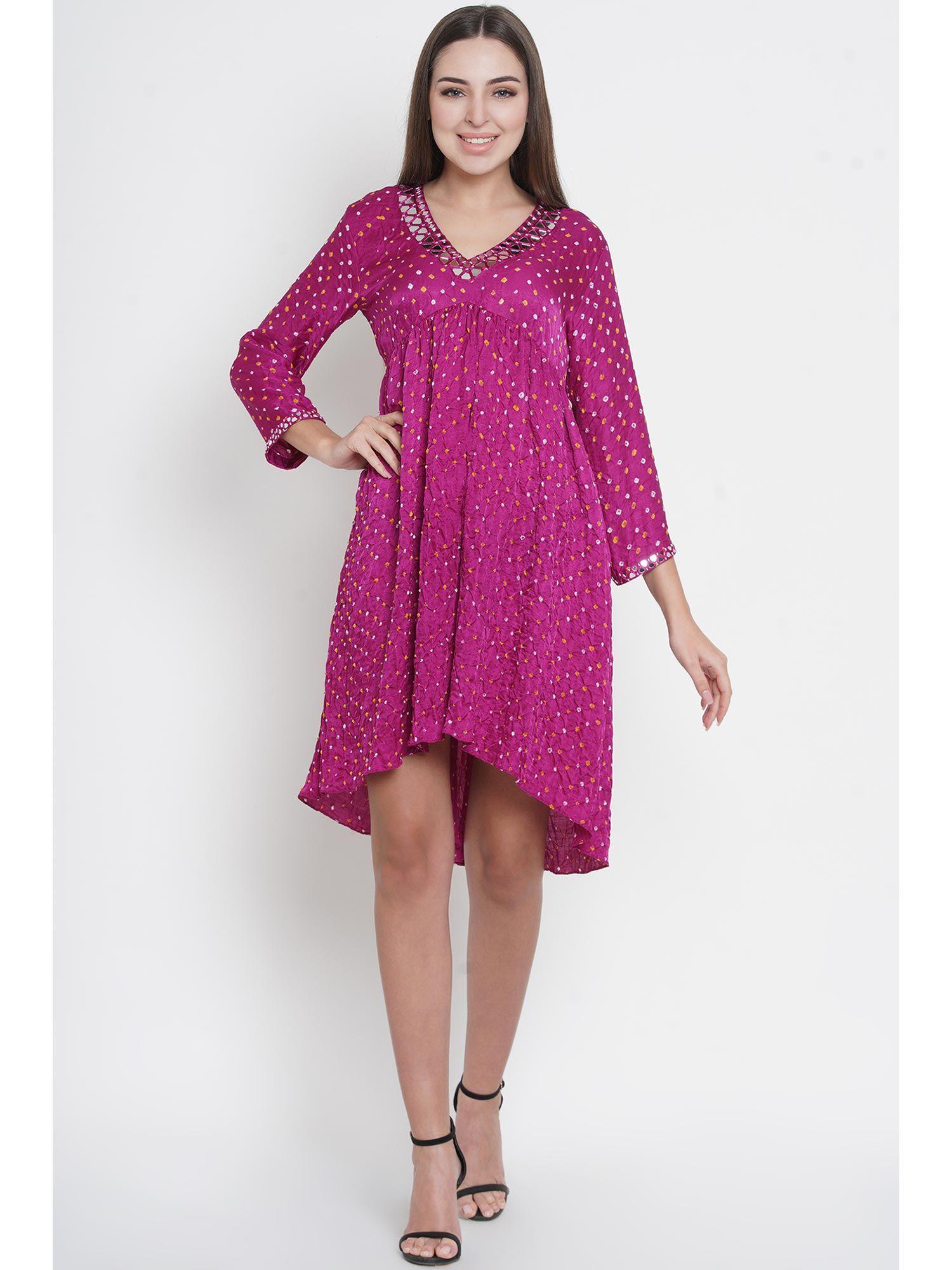 bandhani asym yoke dress