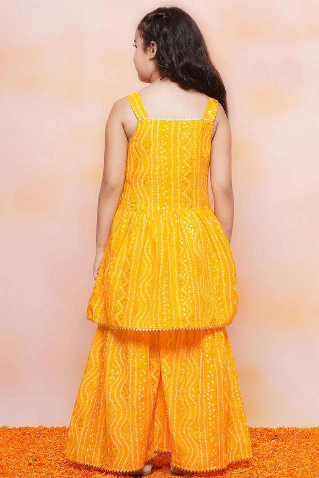 bandhani cotton regular fit girls sharara - yellow