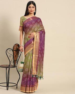 bandhani design zari linen geometric saree solid saree