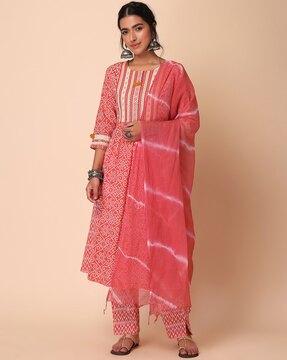 bandhani print a-line kurta suit set