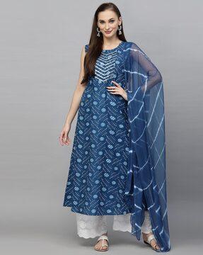 bandhani print a-line kurta with dupatta