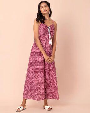 bandhani print a-line kurta with strappy sleeves