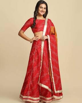 bandhani print a-line lehenga choli set with dupatta