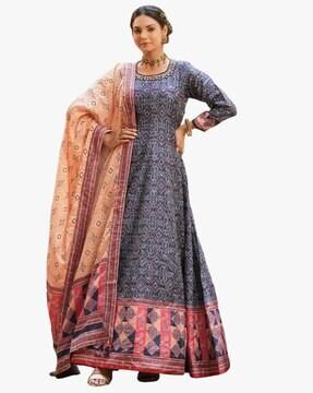 bandhani print anarkali kurta set with dupatta