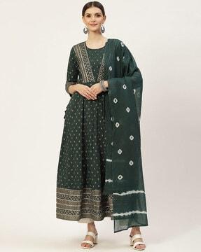 bandhani print anarkali kurta set