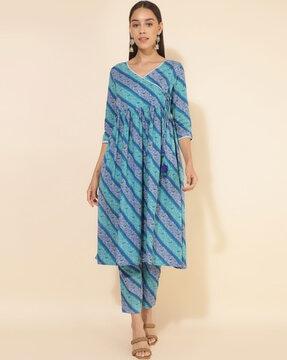 bandhani print angrakha kurta with pants