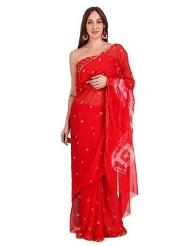 bandhani print brocade silk saree