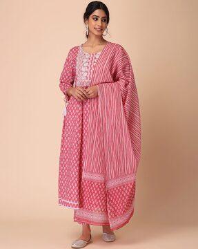 bandhani print cotton anarkali kurta suit set