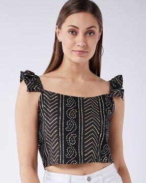 bandhani print crop top