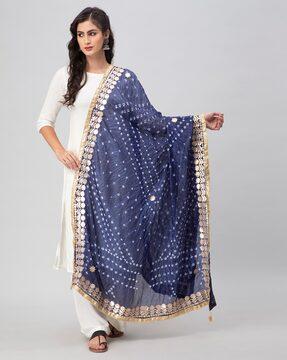 bandhani print dupatta with lace border