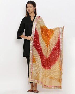 bandhani print dupatta with tassels