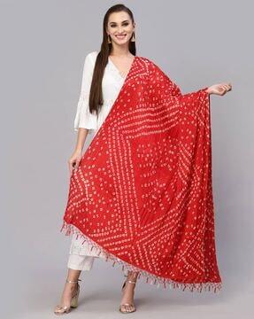 bandhani print dupatta with tassels