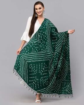 bandhani print dupatta with tassels