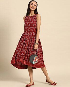 bandhani print fit & flare dress