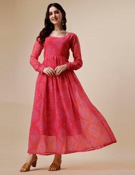 bandhani print fit & flare dress