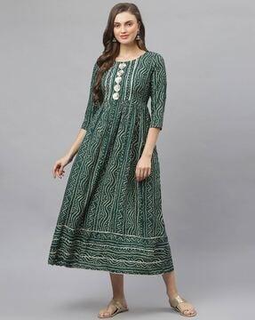bandhani print fit & flare dress