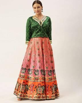 bandhani print flared lehenga choli set