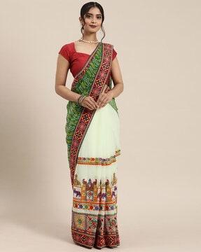 bandhani print georgette half & half saree embroidery