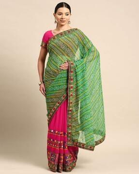 bandhani print georgette half & half saree