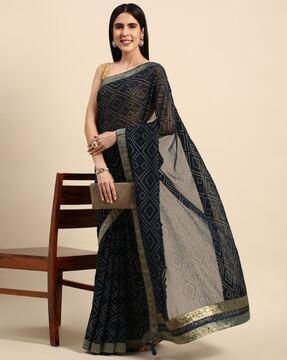 bandhani print georgette saree with tassels