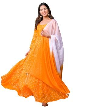 bandhani print gown dress