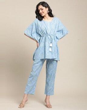 bandhani print kaftan top & pants set