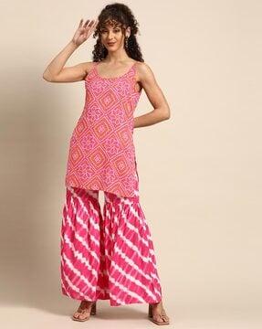 bandhani print kurta with sharara