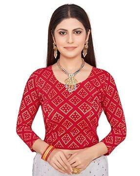 bandhani print round neck blouse