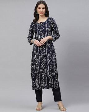 bandhani print round-neck kurta