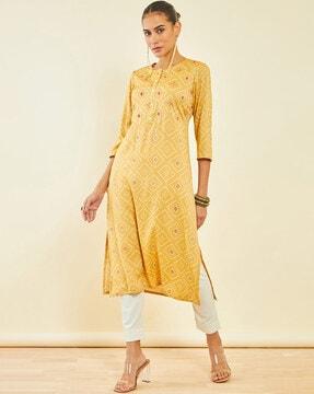 bandhani print round-neck straight kurta