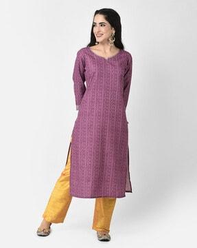 bandhani print round-neck straight kurta