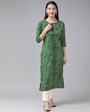 bandhani print round-neck straight kurta