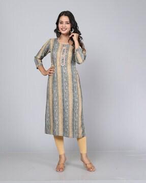 bandhani print round-neck straight kurta