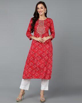 bandhani print round-neck straight kurta