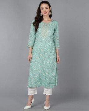 bandhani print round-neck straight kurta