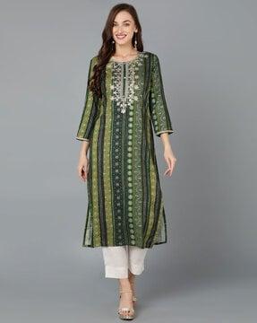 bandhani print round-neck straight kurta