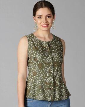 bandhani print round-neck top