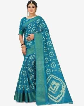 bandhani print saree with blouse piece