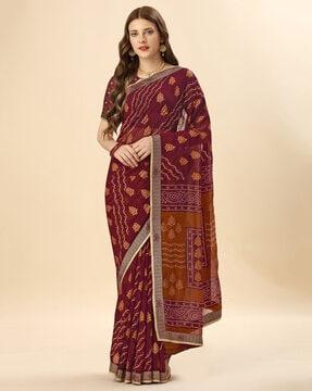 bandhani print saree with contrast border