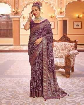 bandhani print saree with contrast border