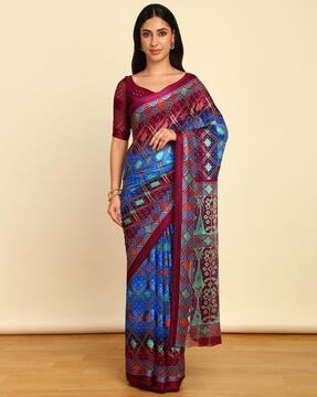 bandhani print saree with contrast border