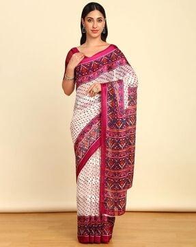 bandhani print saree with contrast border