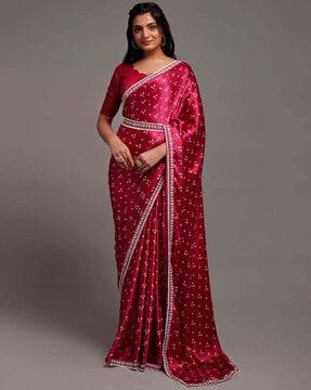 bandhani print saree with contrast border