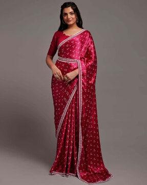 bandhani print saree with lace border