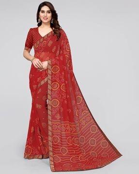 bandhani print saree with lace border