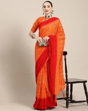 bandhani print saree with tassels